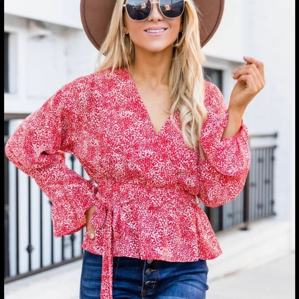 So Indecisive Red Floral Blouse
